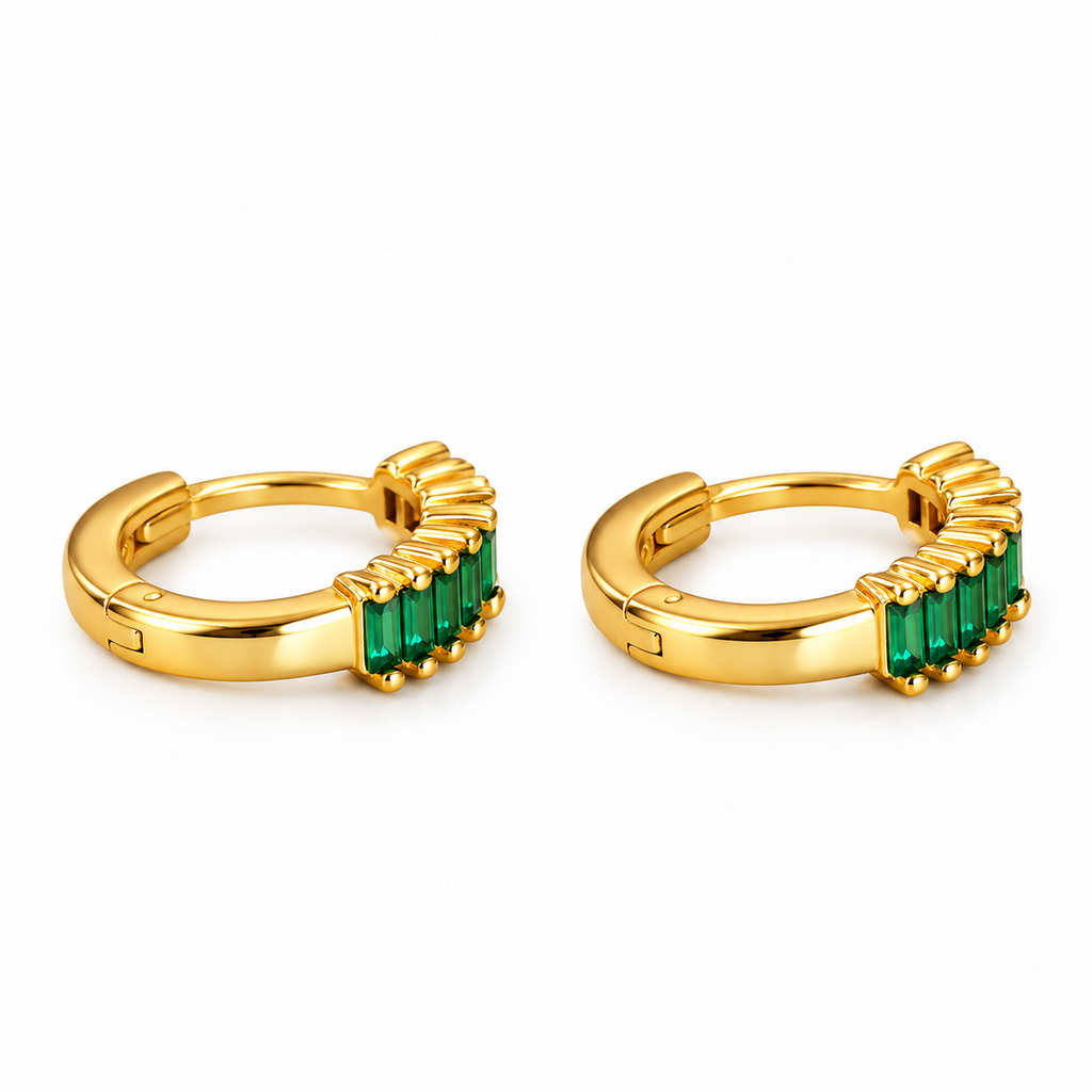 925 Sterling Silver Green CZ Helix Huggie Hoop Earrings 10mm – Silver & 18K Gold Plated