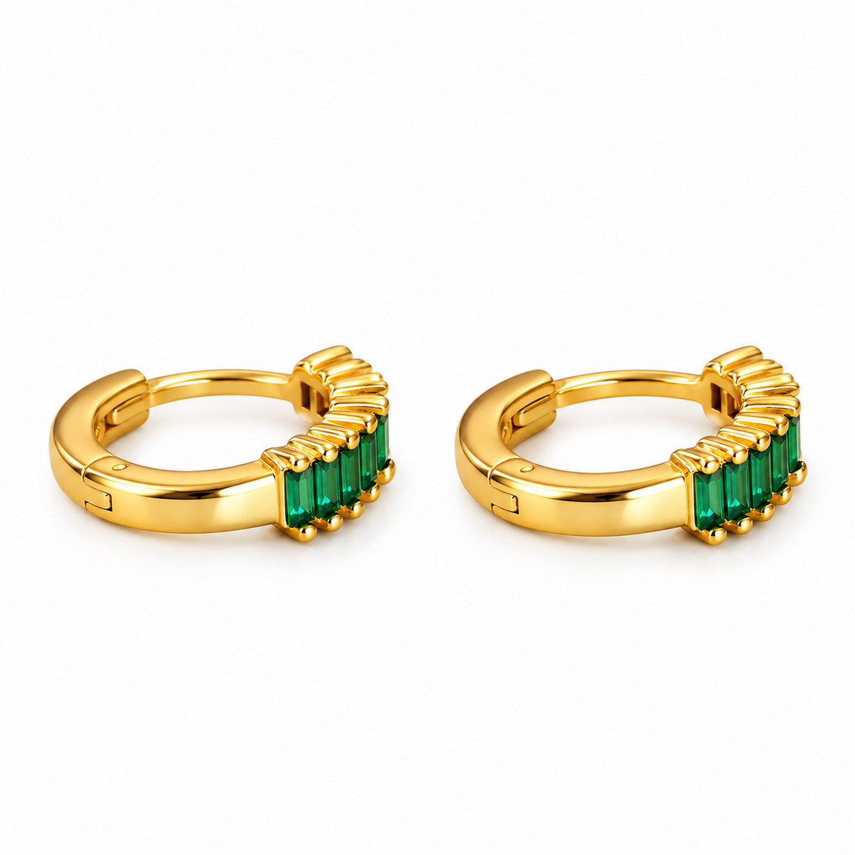 925 Sterling Silver Green CZ Helix Huggie Hoop Earrings 10mm – Silver & 18K Gold Plated