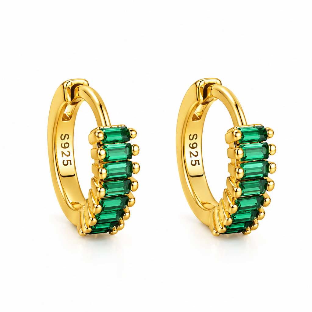 925 Sterling Silver Green CZ Helix Huggie Hoop Earrings 10mm – Silver & 18K Gold Plated