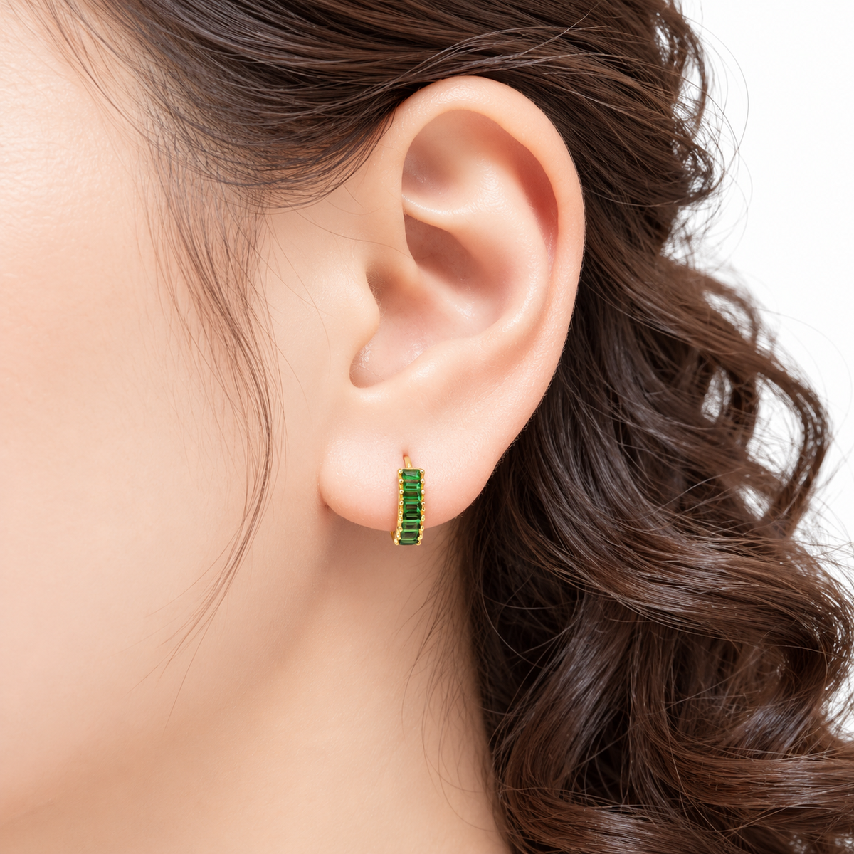925 Sterling Silver Green CZ Helix Huggie Hoop Earrings 10mm – Silver & 18K Gold Plated