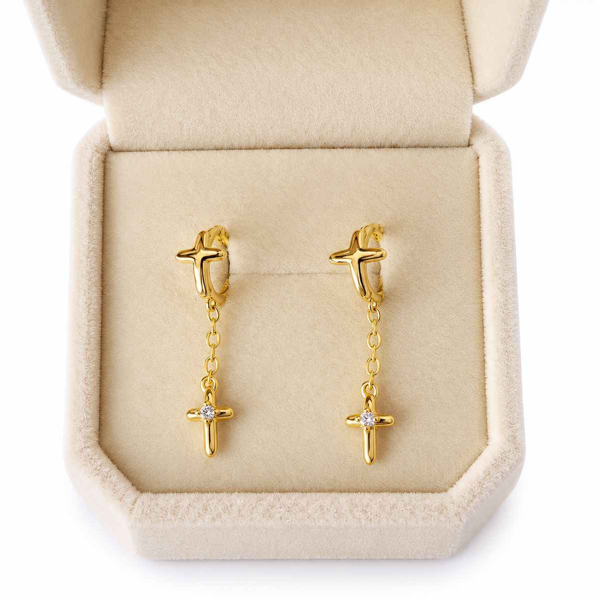 18K Gold-Plated 925 Sterling Silver Cross Drop Huggie Helix Earrings