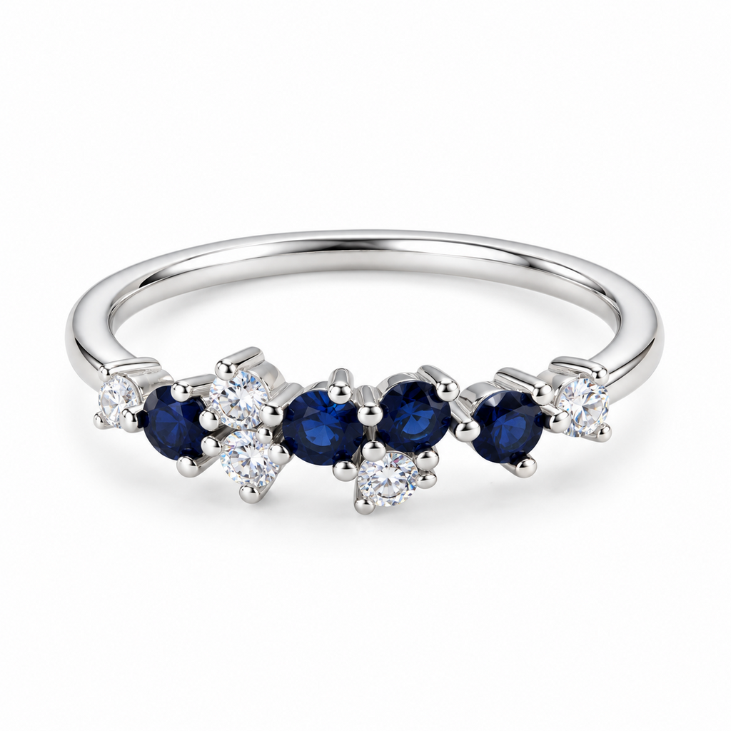 S925 Sterling Silver Blue CZ Birthstone-Inspired Cluster Ring – DR1470