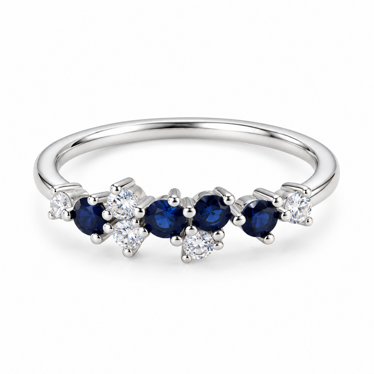 S925 Sterling Silver Blue CZ Birthstone-Inspired Cluster Ring – DR1470