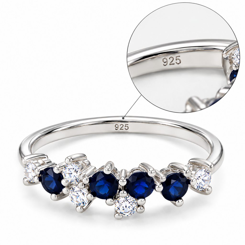 S925 Sterling Silver Blue CZ Birthstone-Inspired Cluster Ring – DR1470