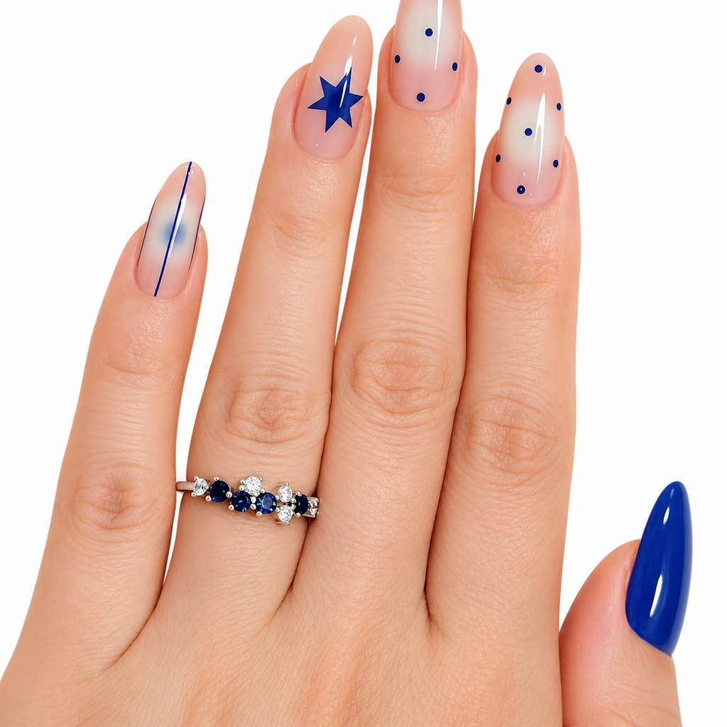 S925 Sterling Silver Blue CZ Birthstone-Inspired Cluster Ring – DR1470