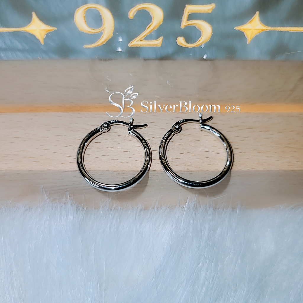 SilverBloom 925 Minimalist Rhodium-Plated Sterling Silver Hoop Earrings – 2cm
