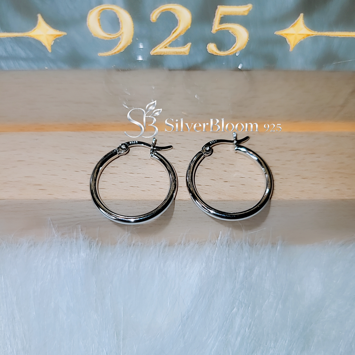 SilverBloom 925 Minimalist Rhodium-Plated Sterling Silver Hoop Earrings – 2cm