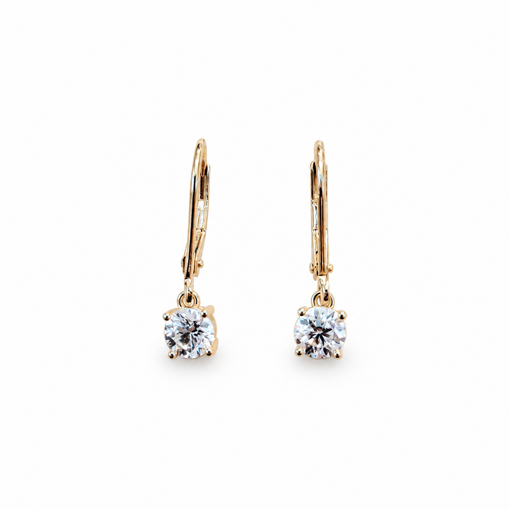 SilverBloom 925 Round Moissanite Dangle Earrings – 14K Gold-Plated Sterling Silver