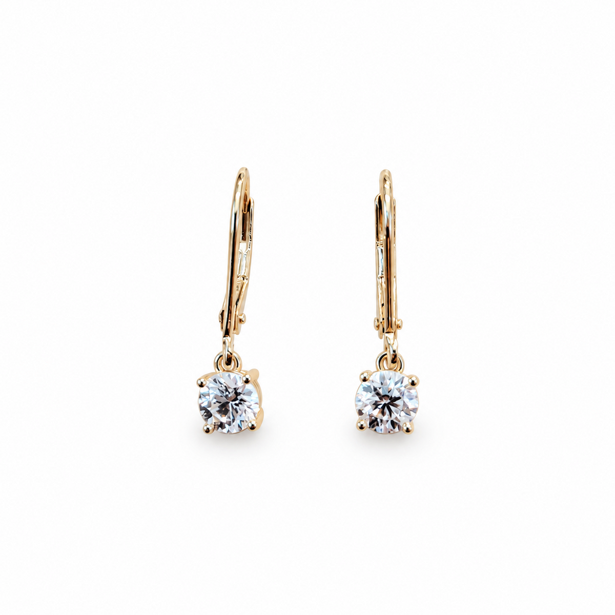 SilverBloom 925 Round Moissanite Dangle Earrings – 14K Gold-Plated Sterling Silver