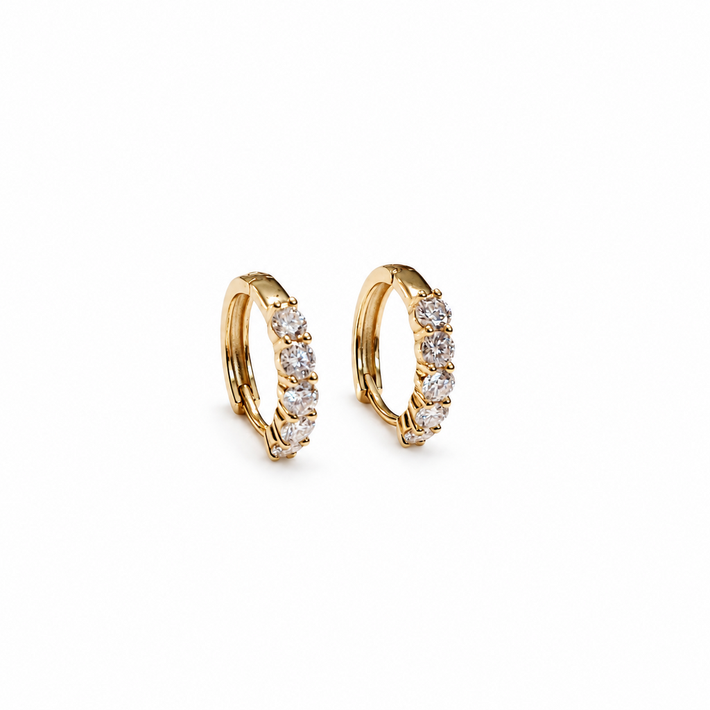 SilverBloom 925 3mm Round Moissanite Huggie Earrings – 14K Gold-Plated Sterling Silver