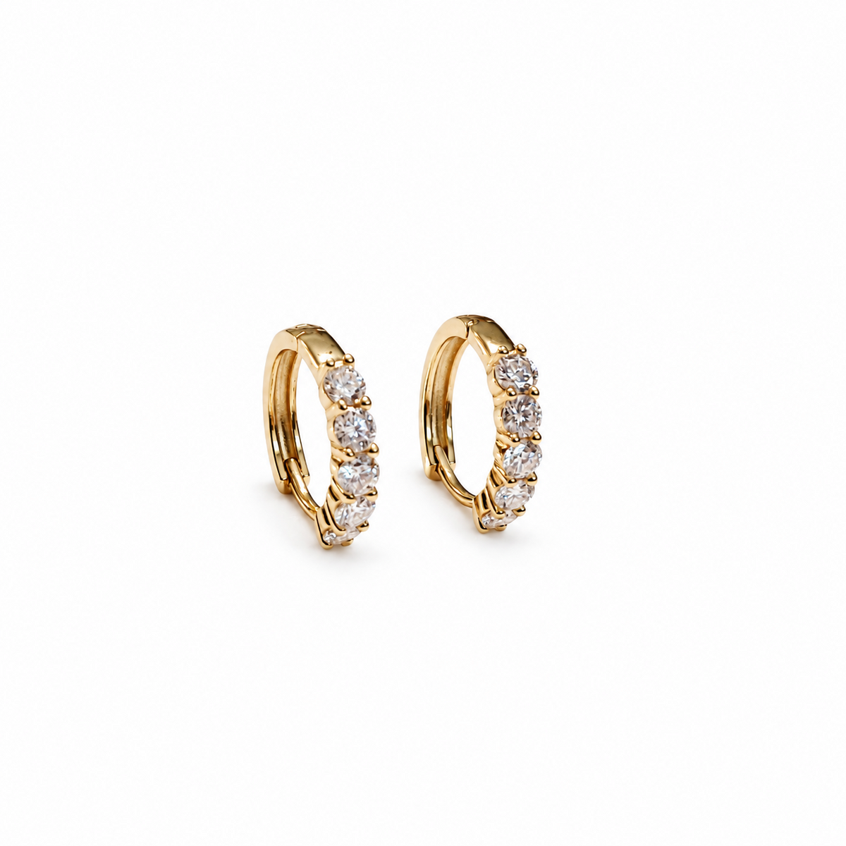 SilverBloom 925 3mm Round Moissanite Huggie Earrings – 14K Gold-Plated Sterling Silver