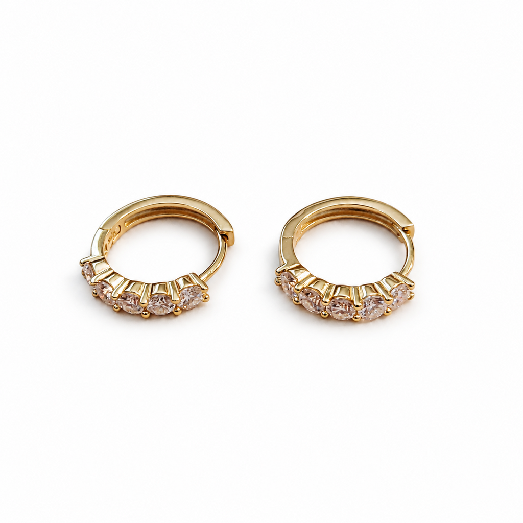 SilverBloom 925 3mm Round Moissanite Huggie Earrings – 14K Gold-Plated Sterling Silver