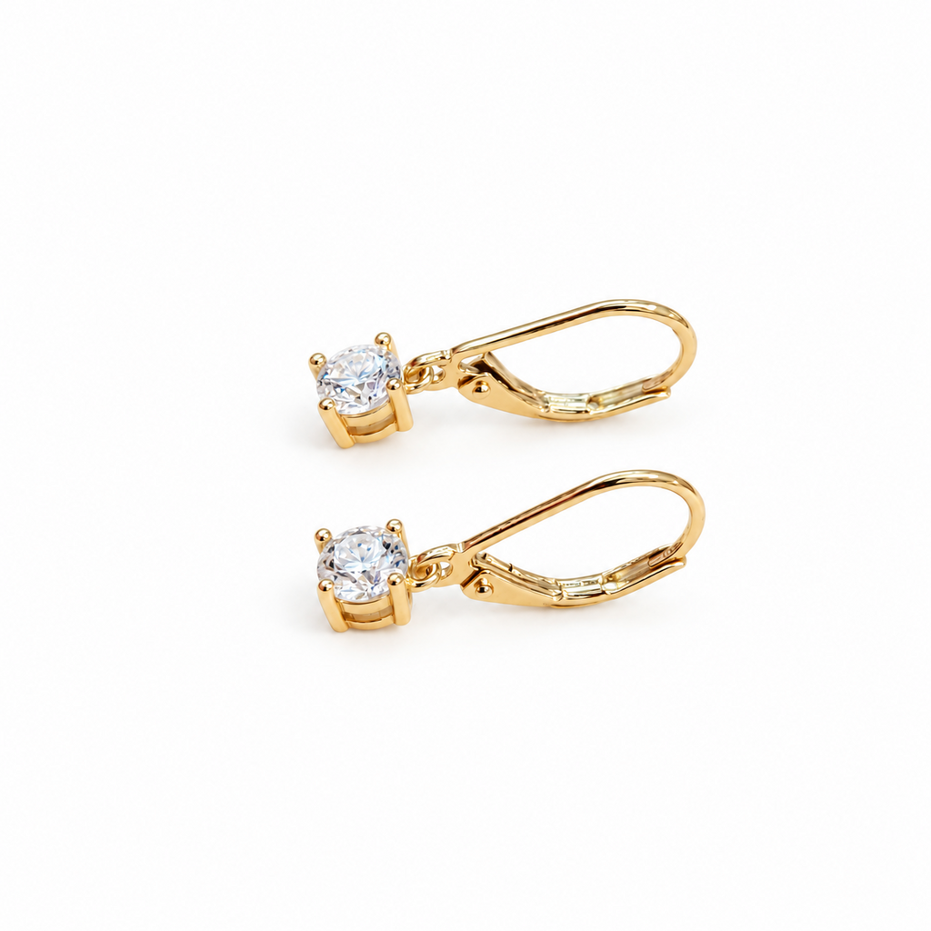 SilverBloom 925 Round Moissanite Dangle Earrings – 14K Gold-Plated Sterling Silver