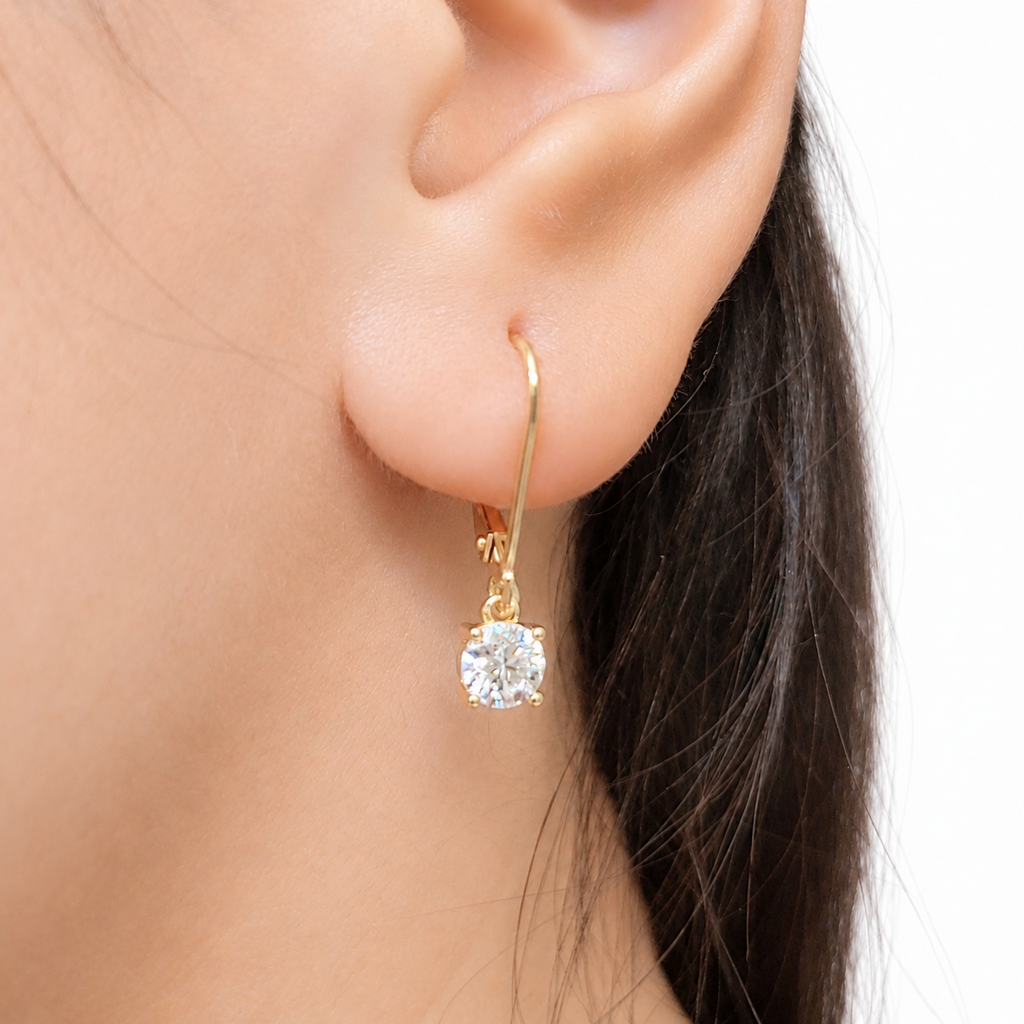 SilverBloom 925 Round Moissanite Dangle Earrings – 14K Gold-Plated Sterling Silver