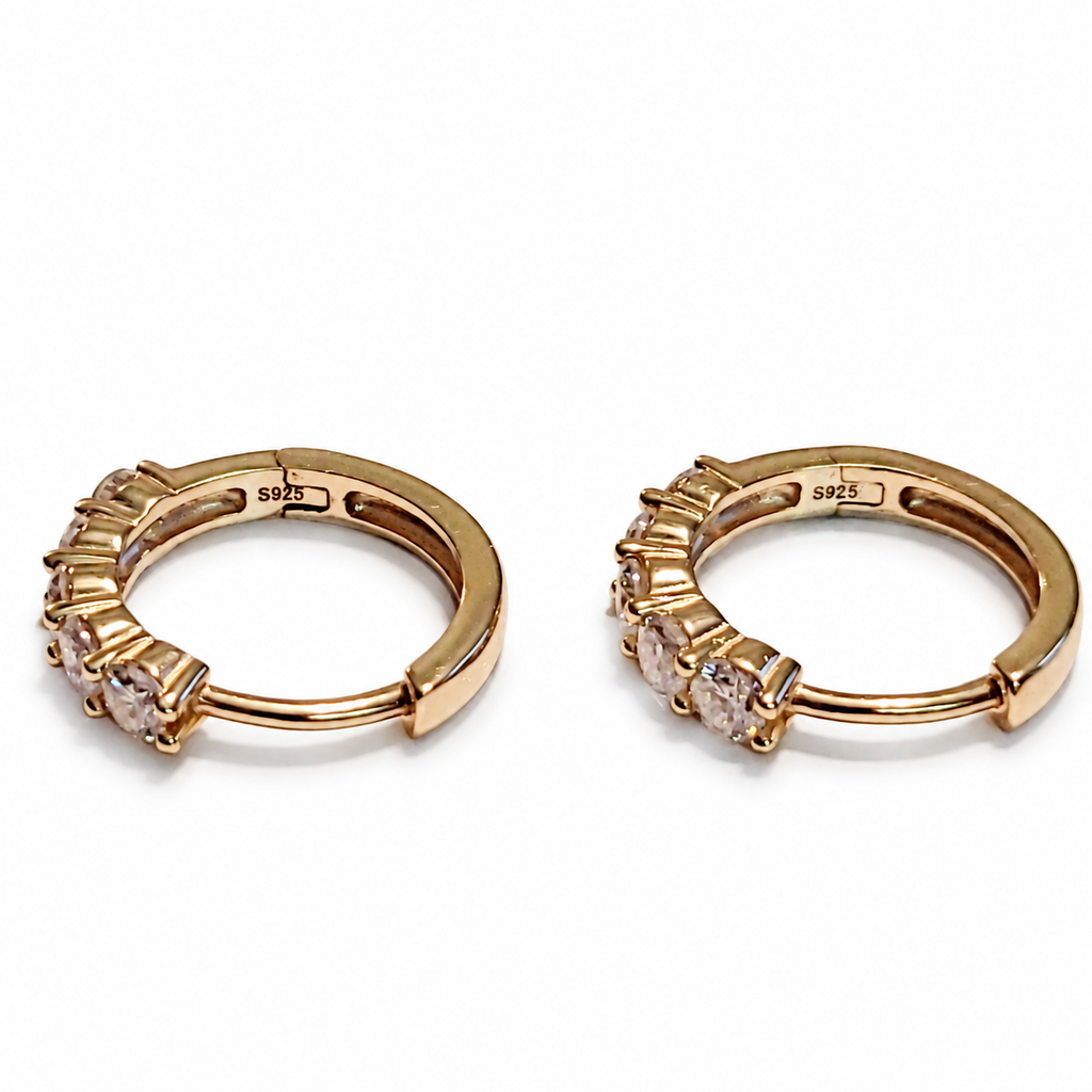 SilverBloom 925 3mm Round Moissanite Huggie Earrings – 14K Gold-Plated Sterling Silver