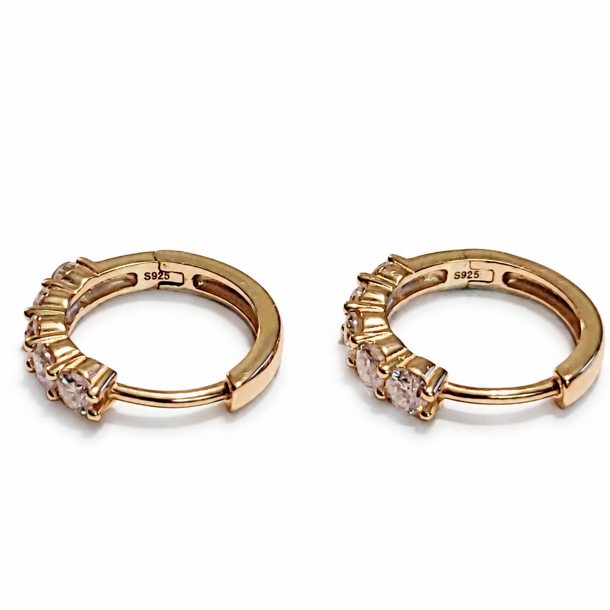 SilverBloom 925 3mm Round Moissanite Huggie Earrings – 14K Gold-Plated Sterling Silver
