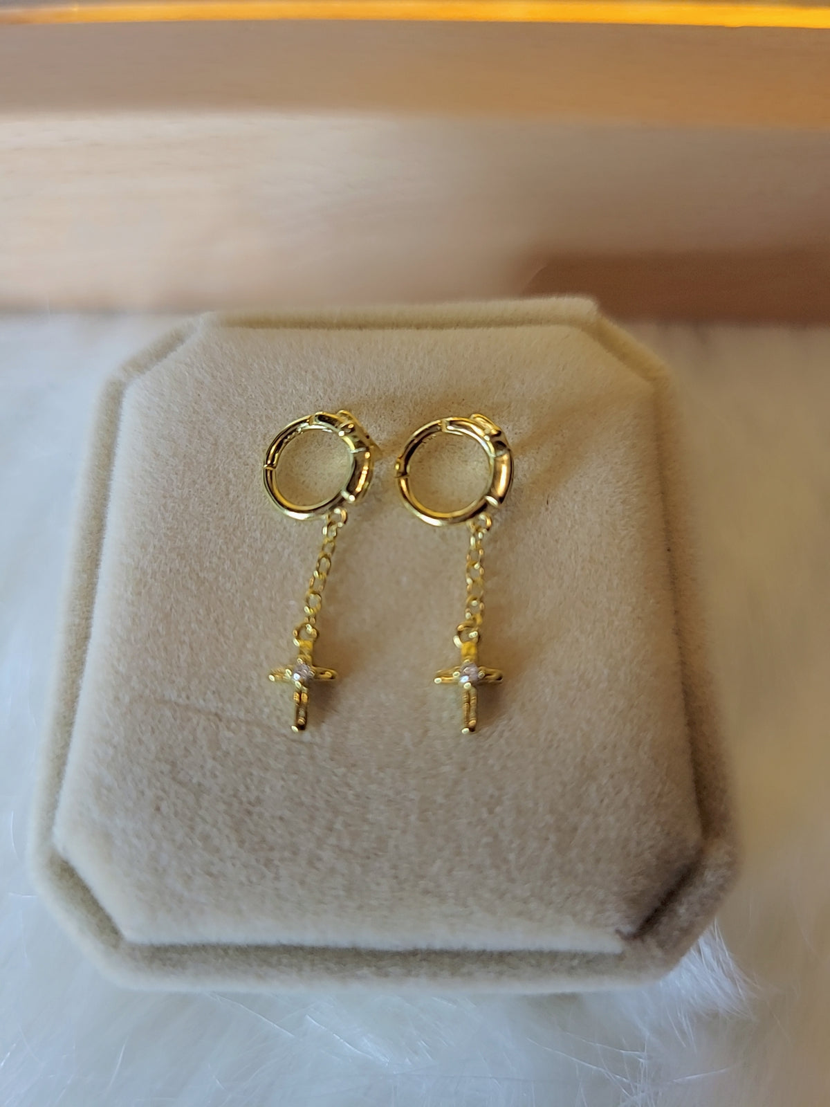SilverBloom 925 18K Gold-Plated Sterling Silver Cross Drop Huggie Earrings
