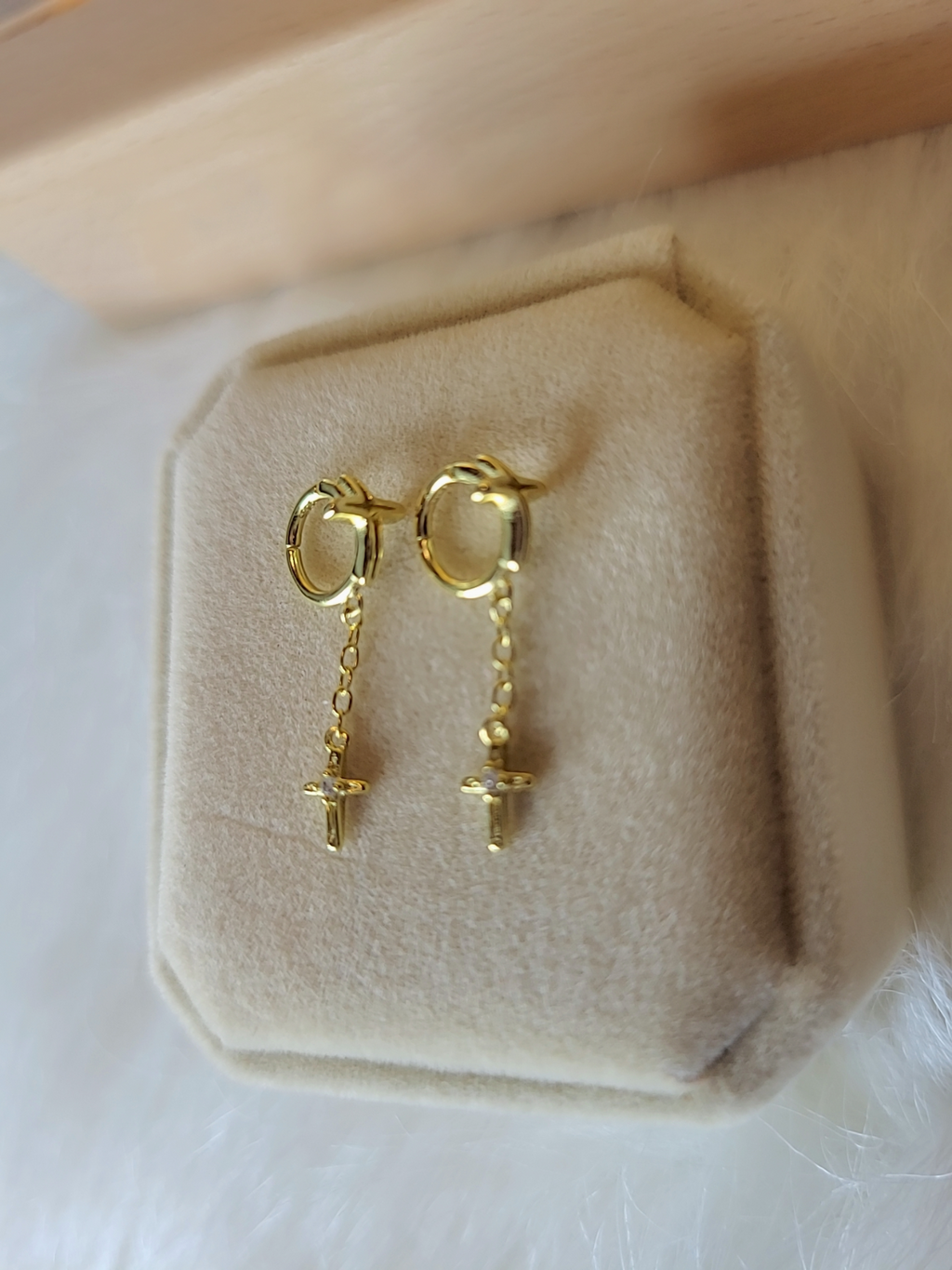 SilverBloom 925 18K Gold-Plated Sterling Silver Cross Drop Huggie Earrings