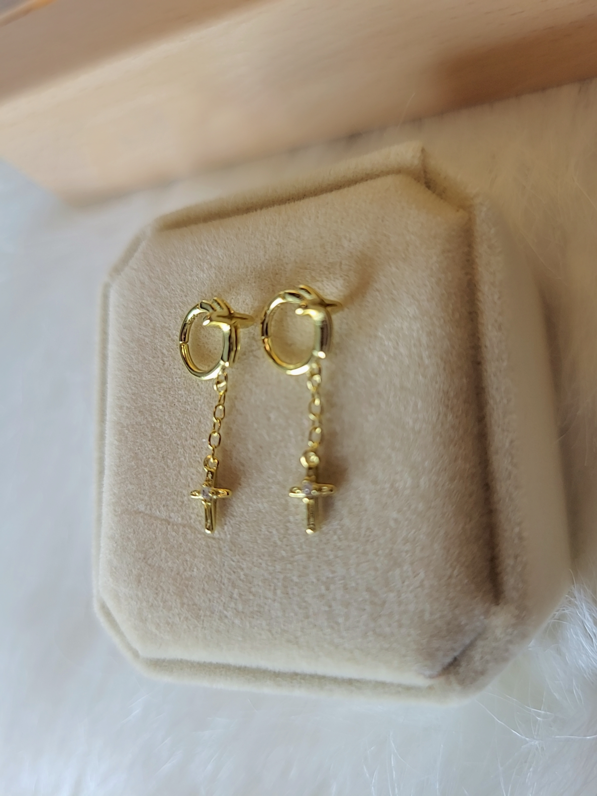 SilverBloom 925 18K Gold-Plated Sterling Silver Cross Drop Huggie Earrings