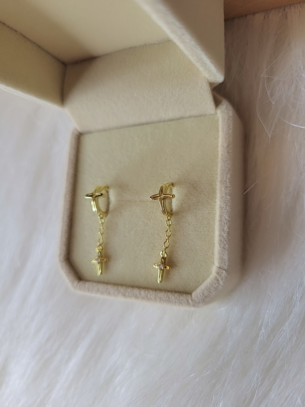 SilverBloom 925 18K Gold-Plated Sterling Silver Cross Drop Huggie Earrings