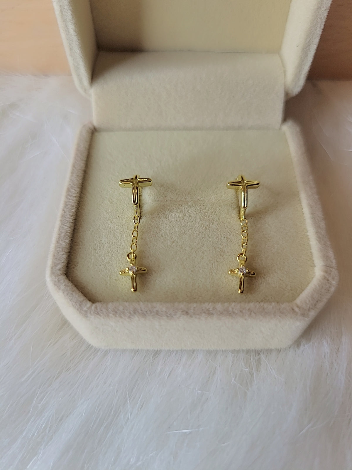 SilverBloom 925 18K Gold-Plated Sterling Silver Cross Drop Huggie Earrings