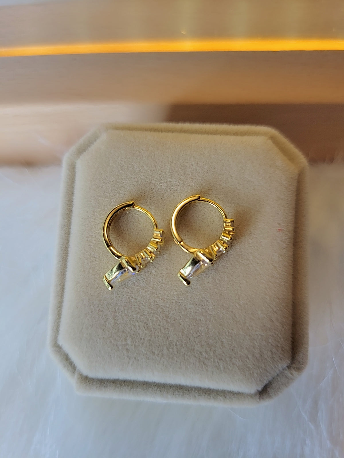 SilverBloom 925 18K Gold-Plated Teardrop CZ Huggie Earrings