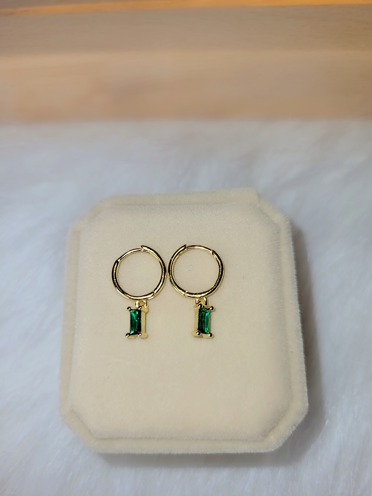 SilverBloom 925 Sterling Silver Green CZ Drop Huggie Earrings – Silver or 18K Gold Plated