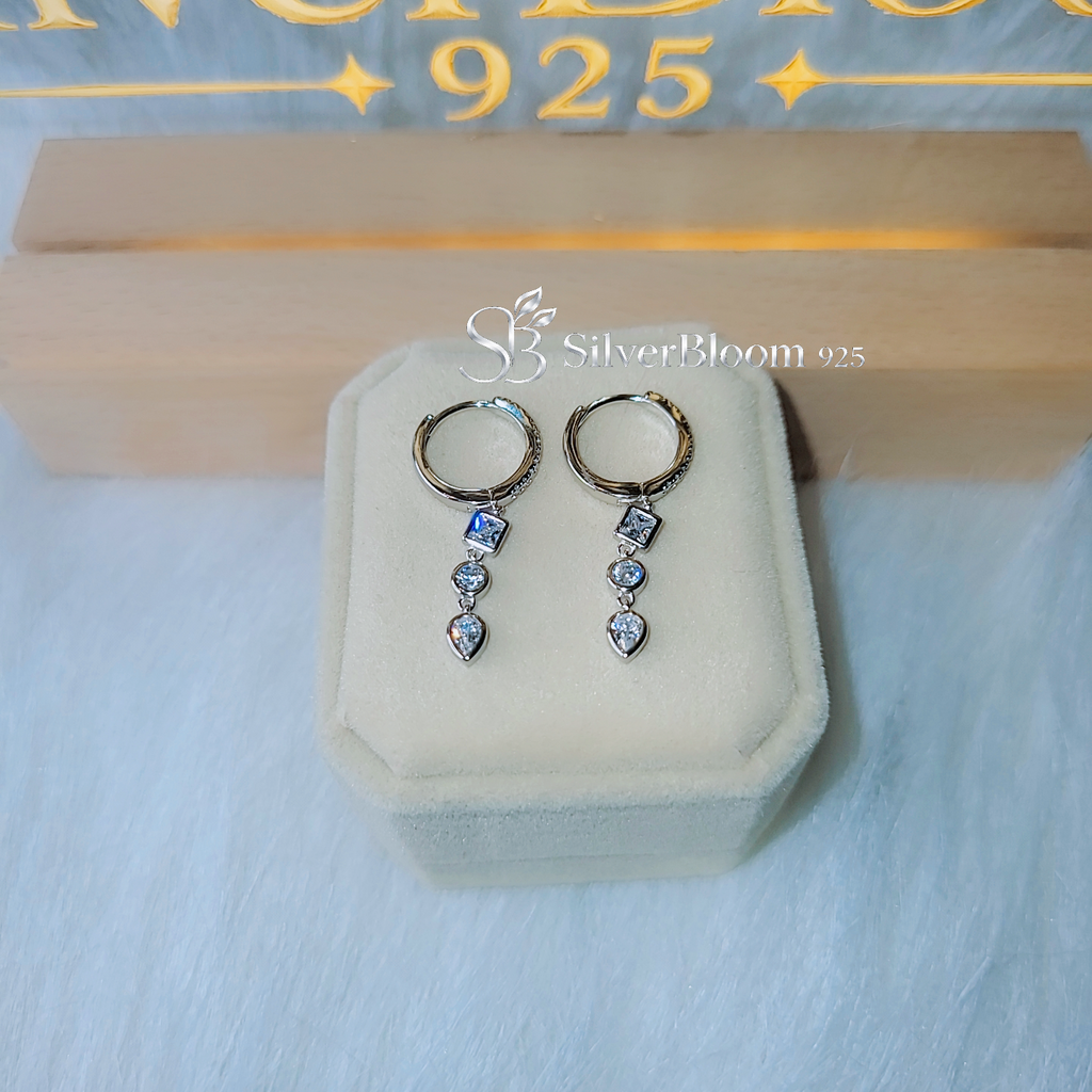 SilverBloom 925 Round-Cut Cubic Zirconia Long Drop Huggie Earrings