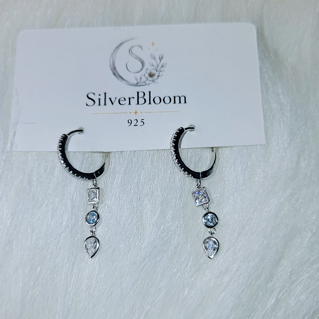 SilverBloom 925 Round-Cut Cubic Zirconia Long Drop Huggie Earrings
