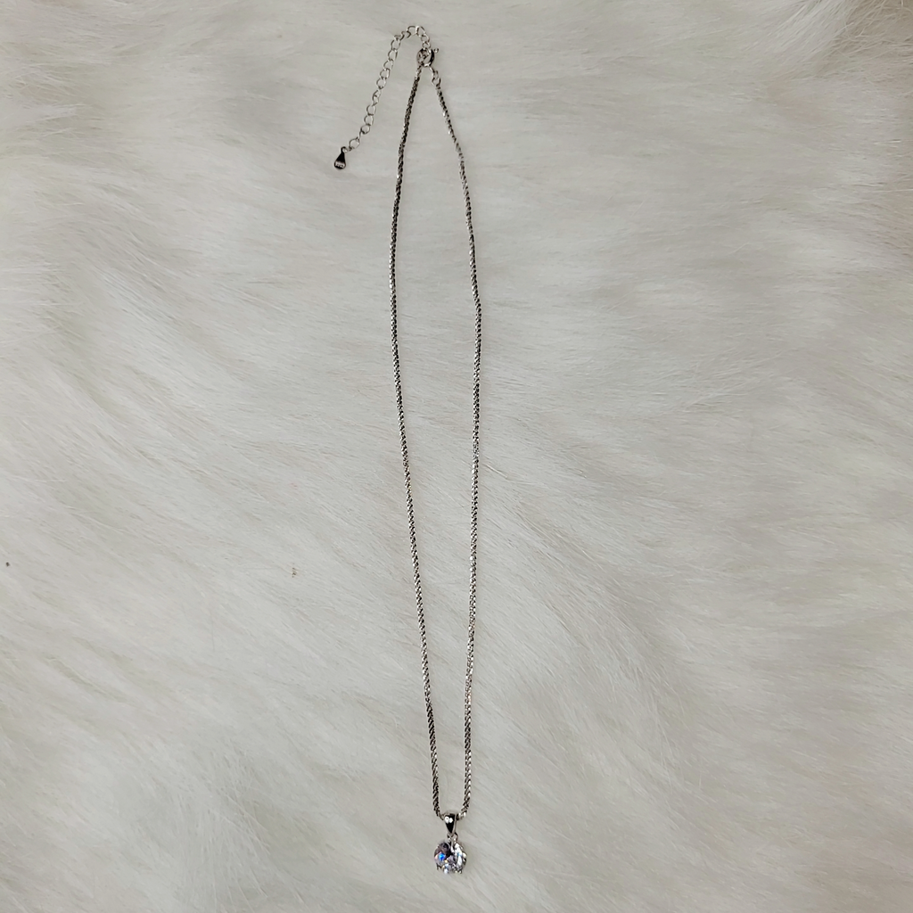 SilverBloom 925 8mm Clear CZ Solitaire Pendant Necklace