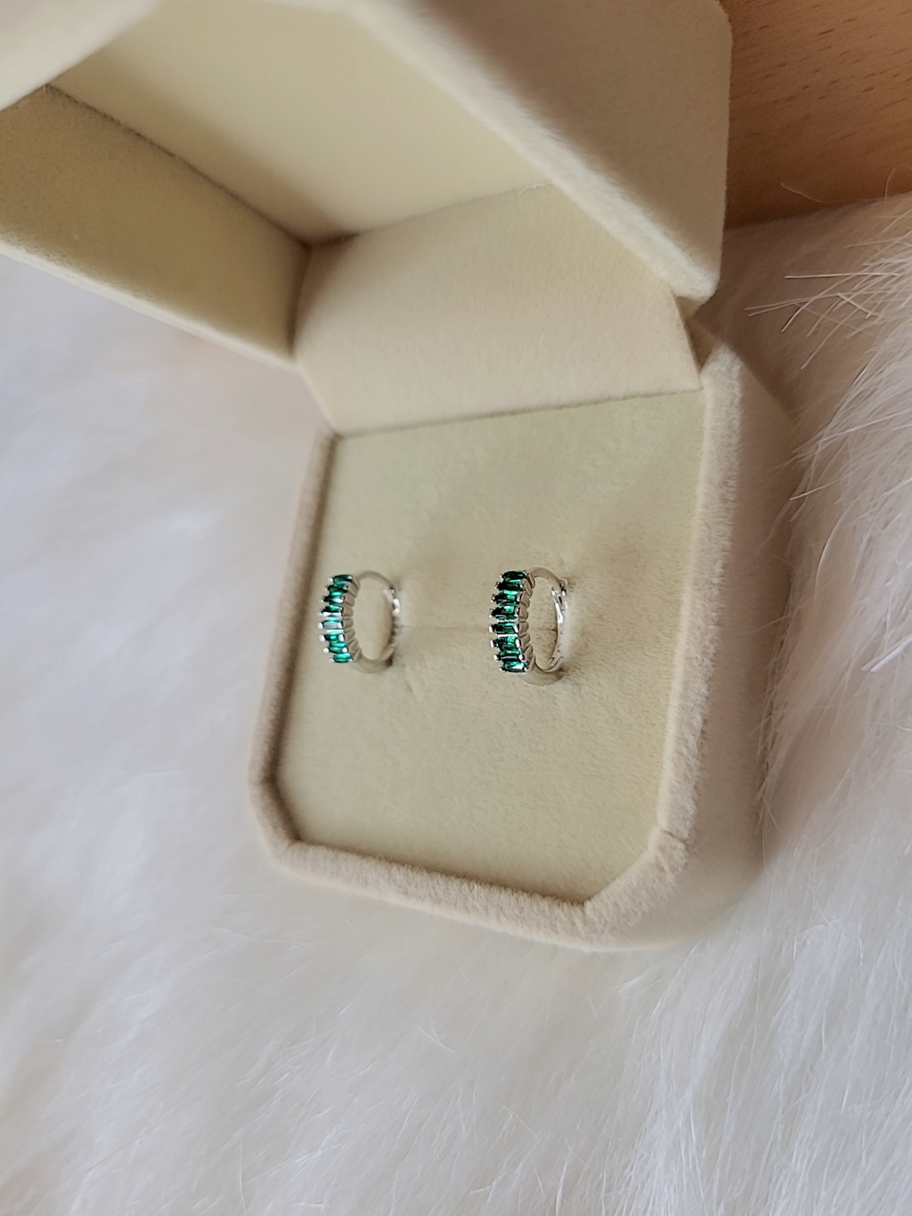 SilverBloom 925 Green CZ Huggie Earrings – Silver & 18K Gold Plated
