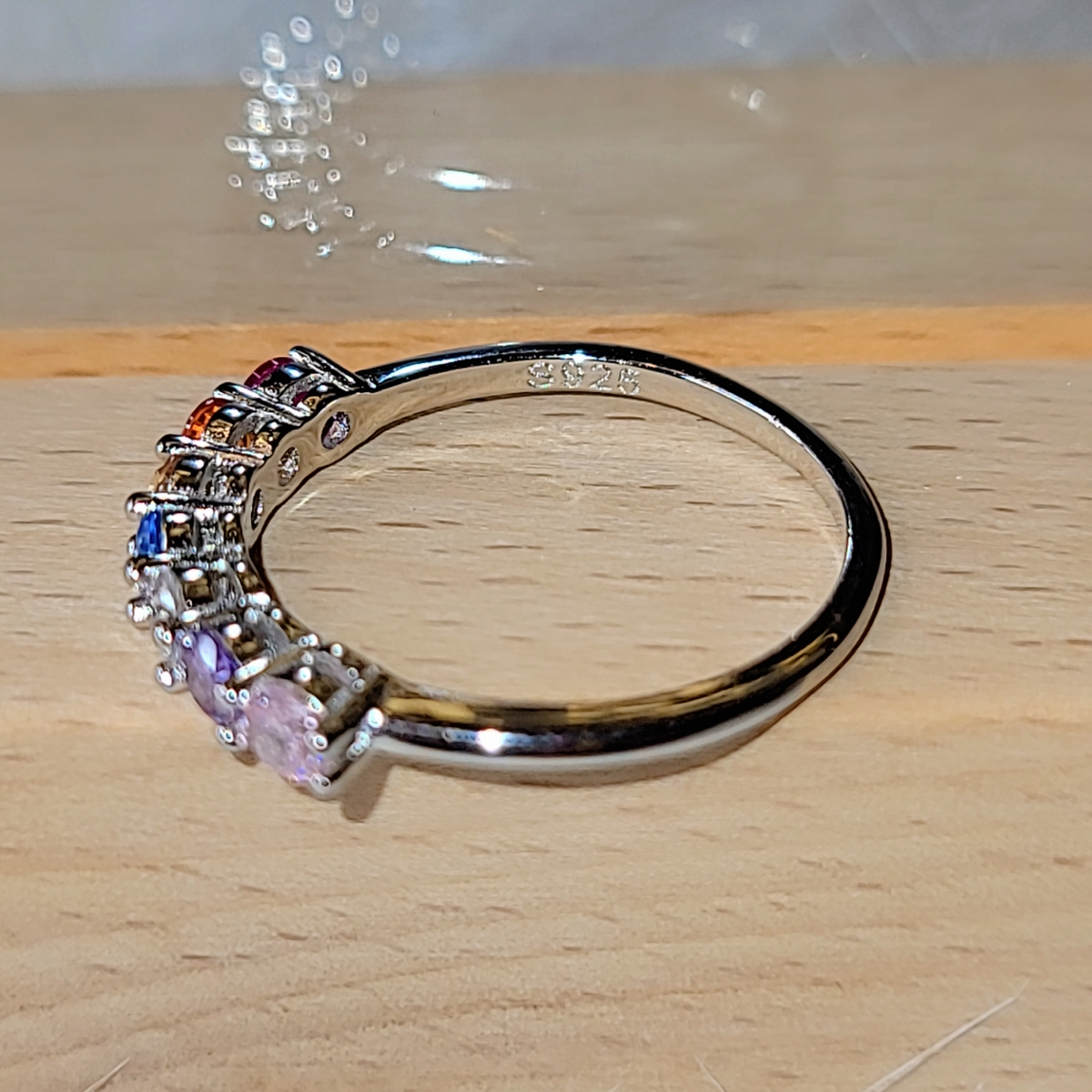 SilverBloom 925 Rainbow Cubic Zirconia Band Ring – Rhodium-Plated Sterling Silver, Size 8