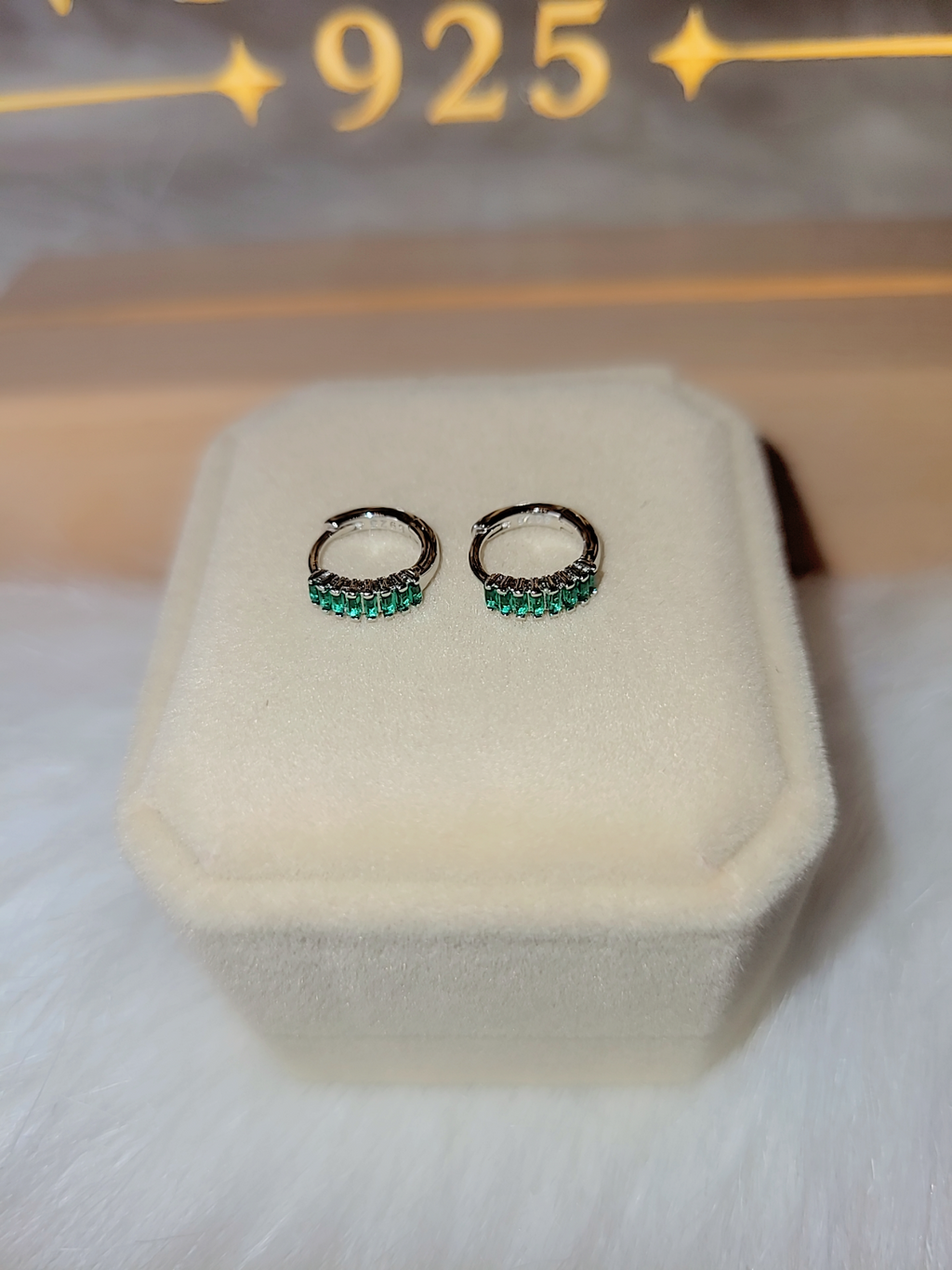SilverBloom 925 Green CZ Huggie Earrings – Silver & 18K Gold Plated