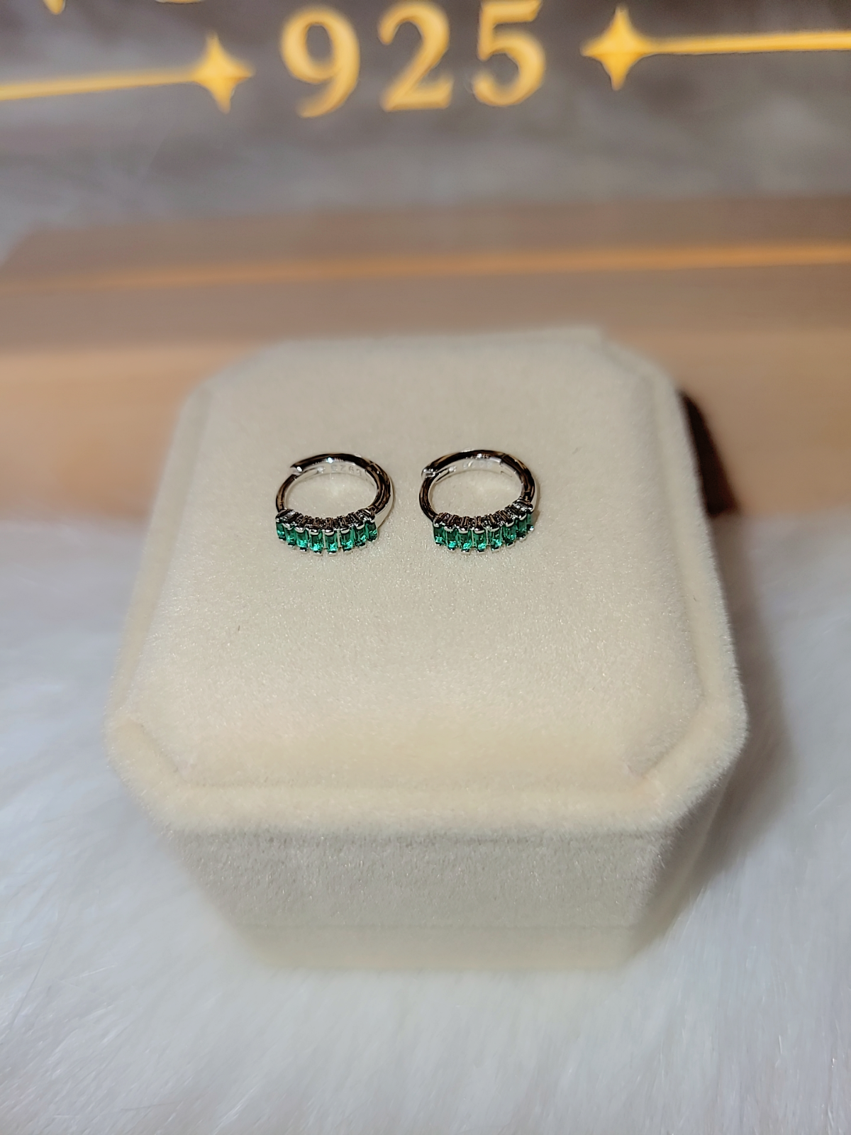 SilverBloom 925 Green CZ Huggie Earrings – Silver & 18K Gold Plated