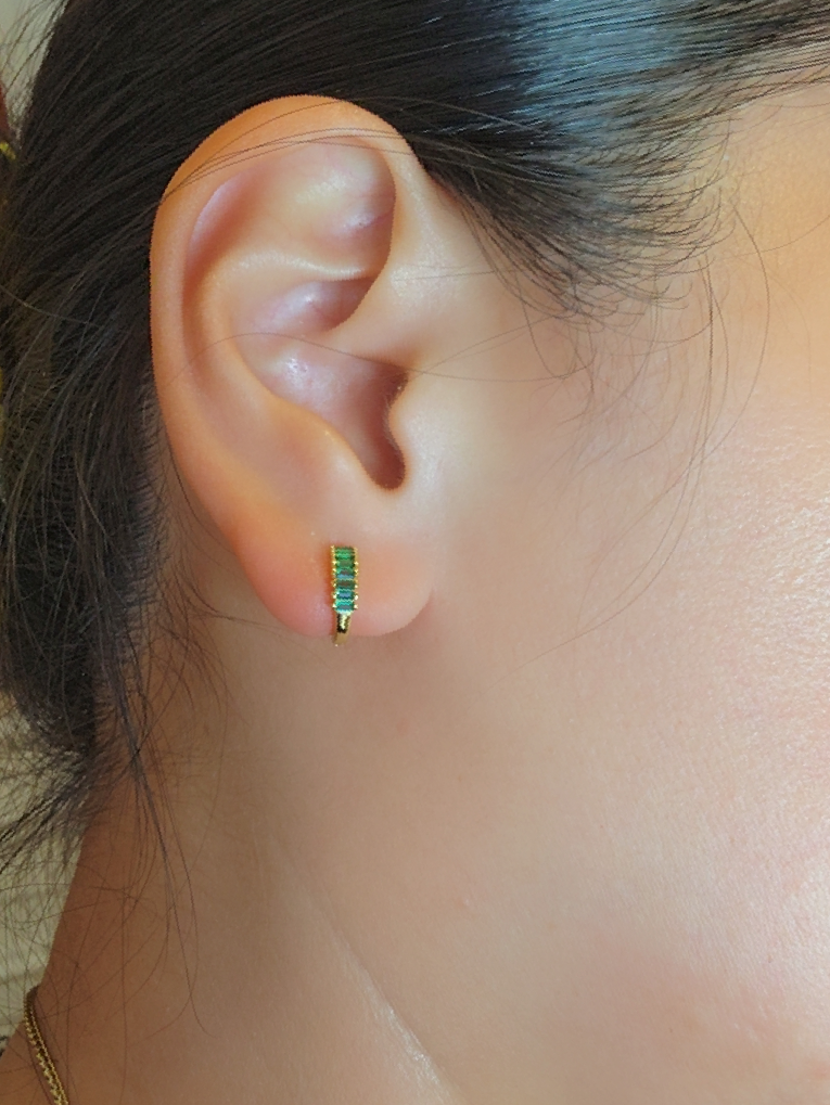SilverBloom 925 Green CZ Huggie Earrings – Silver & 18K Gold Plated