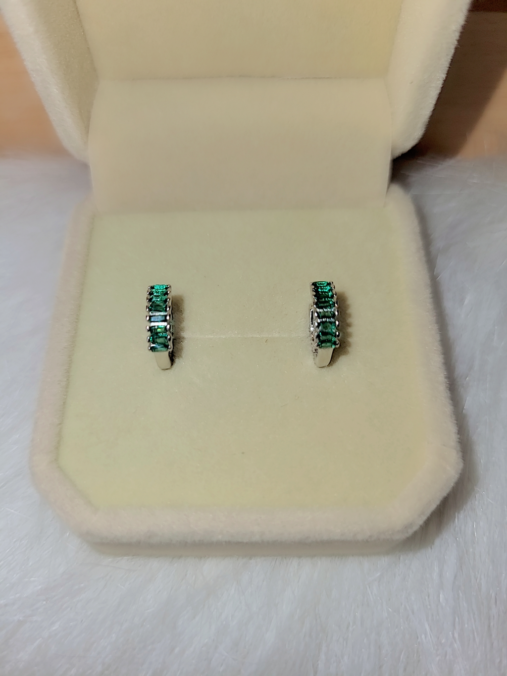 SilverBloom 925 Green CZ Huggie Earrings – Silver & 18K Gold Plated