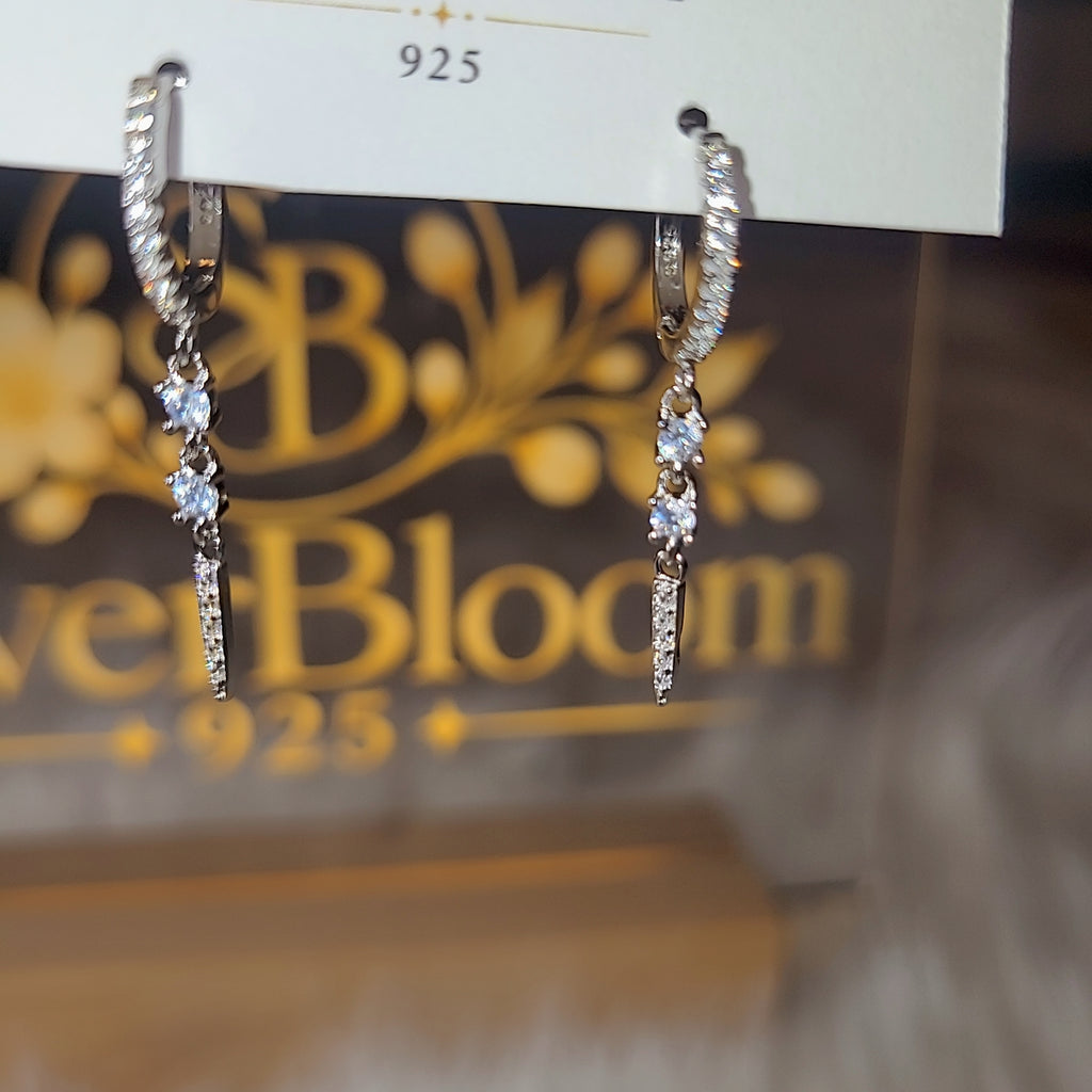 SilverBloom 925 Cubic Zirconia Long Dangle Huggie Hoop Earrings