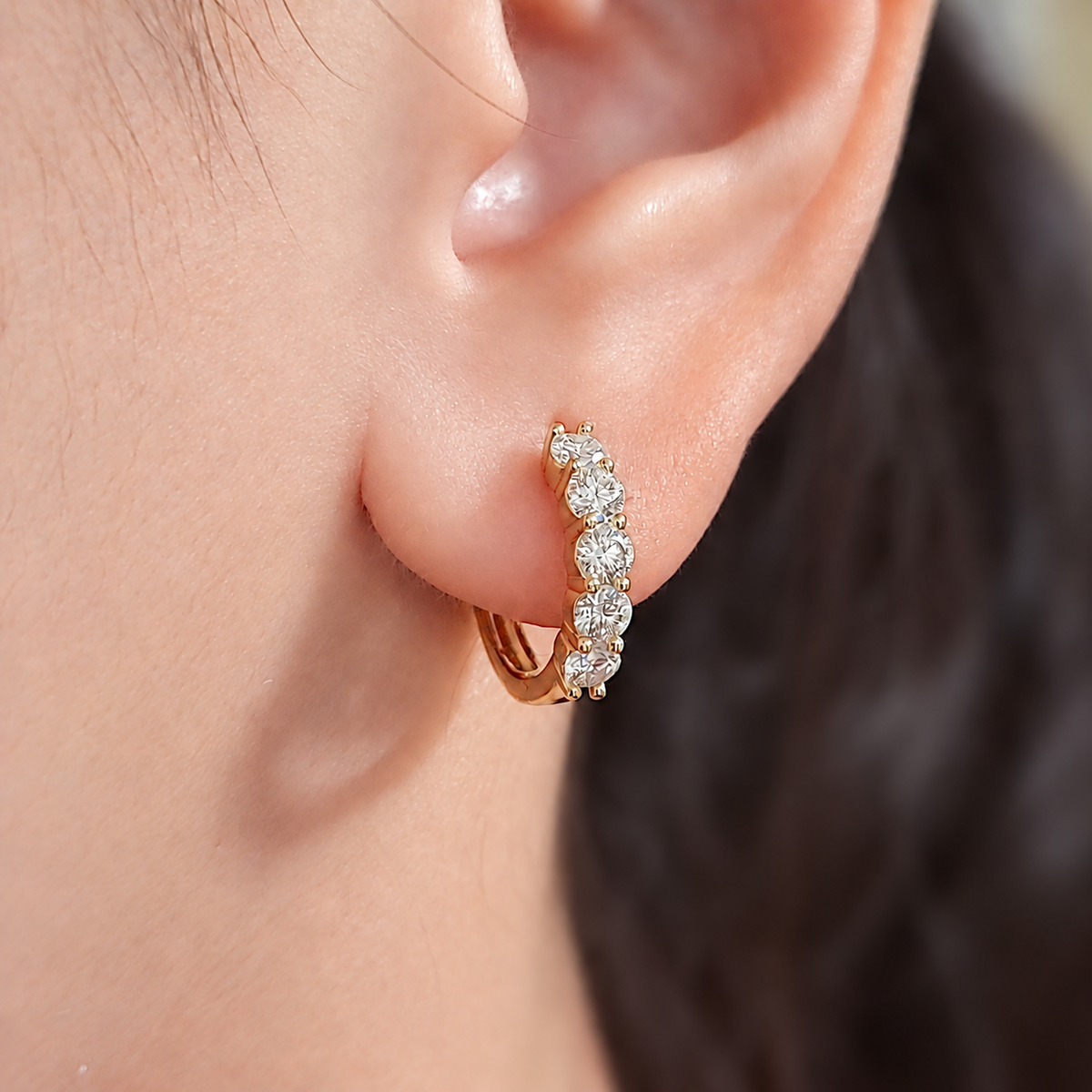 SilverBloom 925 3mm Round Moissanite Huggie Earrings – 14K Gold-Plated Sterling Silver