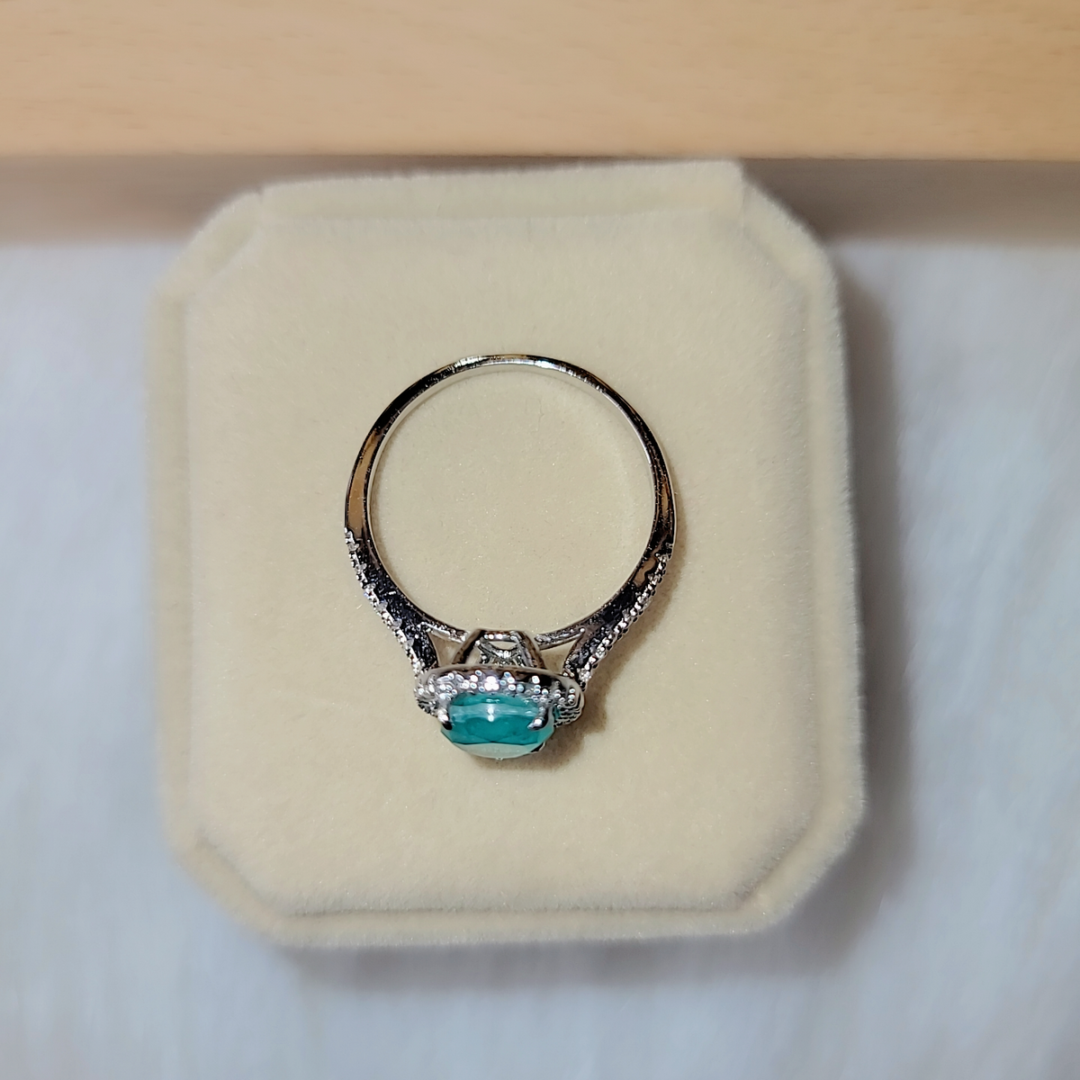 SilverBloom 925 Turquoise-Green Cubic Zirconia Waterdrop Ring – Size 8