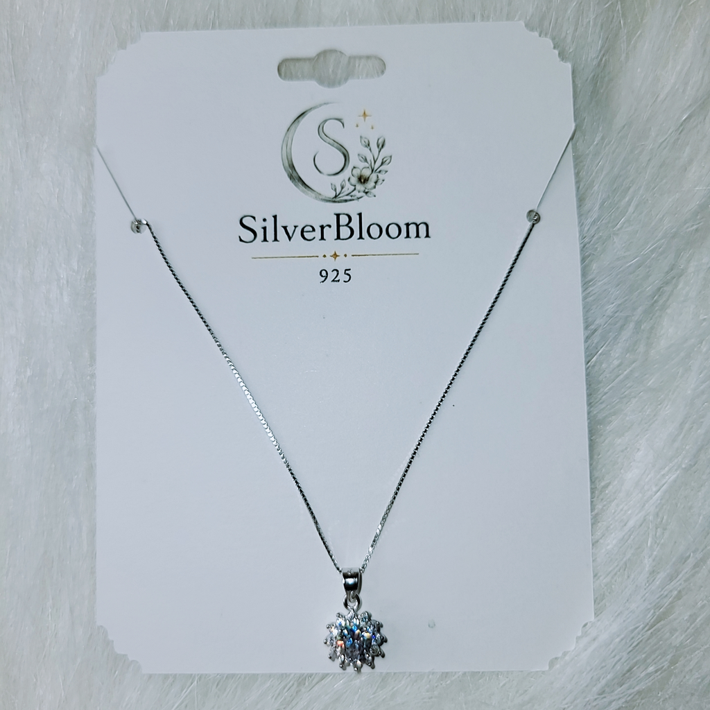 SilverBloom 925 8mm Round Cubic Zirconia Pendant Necklace – Rhodium Plated Sterling Silver Box Chain