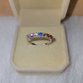 SilverBloom 925 Rainbow Cubic Zirconia Band Ring – Rhodium-Plated Sterling Silver, Size 8