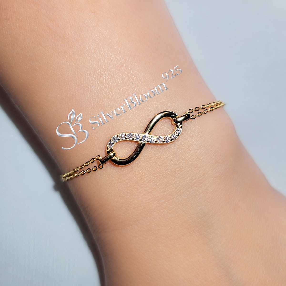 SilverBloom 925 Gold-Tone D Color VVS1 Moissanite Infinity Bracelet