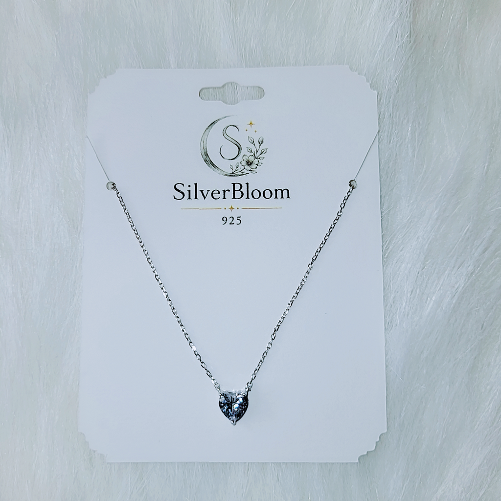 SilverBloom 925 5A Cubic Zirconia Heart Pendant Necklace – Adjustable 16in Sterling Silver