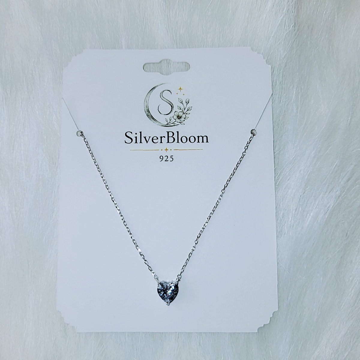 SilverBloom 925 5A Cubic Zirconia Heart Pendant Necklace – Adjustable 16in Sterling Silver
