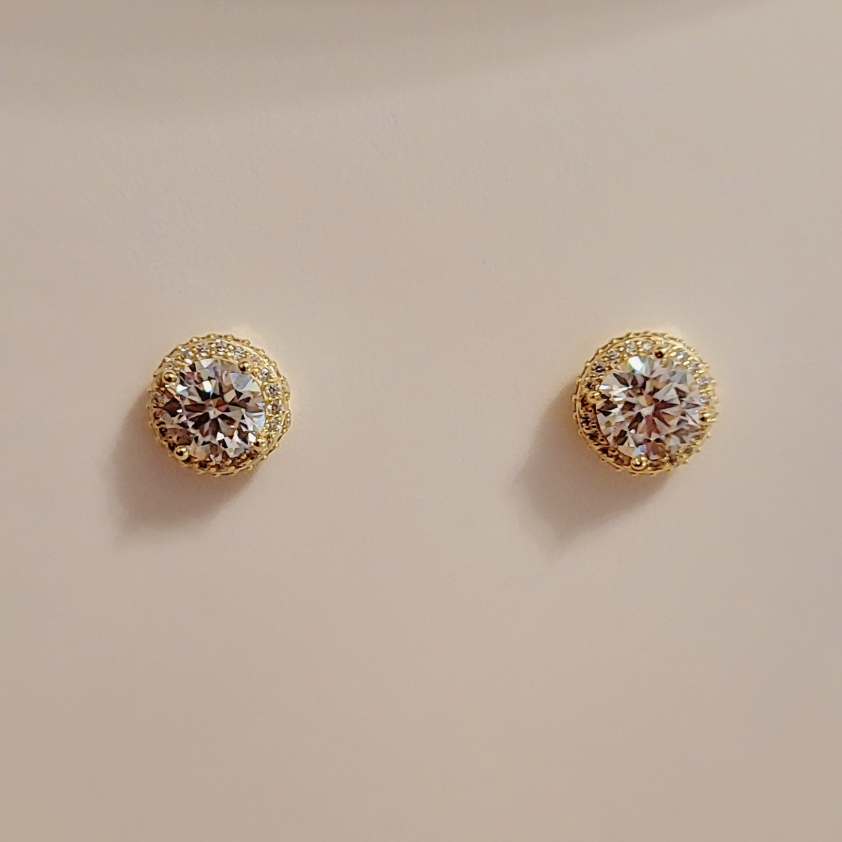 SilverBloom 925 6.5mm Round Moissanite Stud Earrings – 14K Gold-Plated Sterling Silver