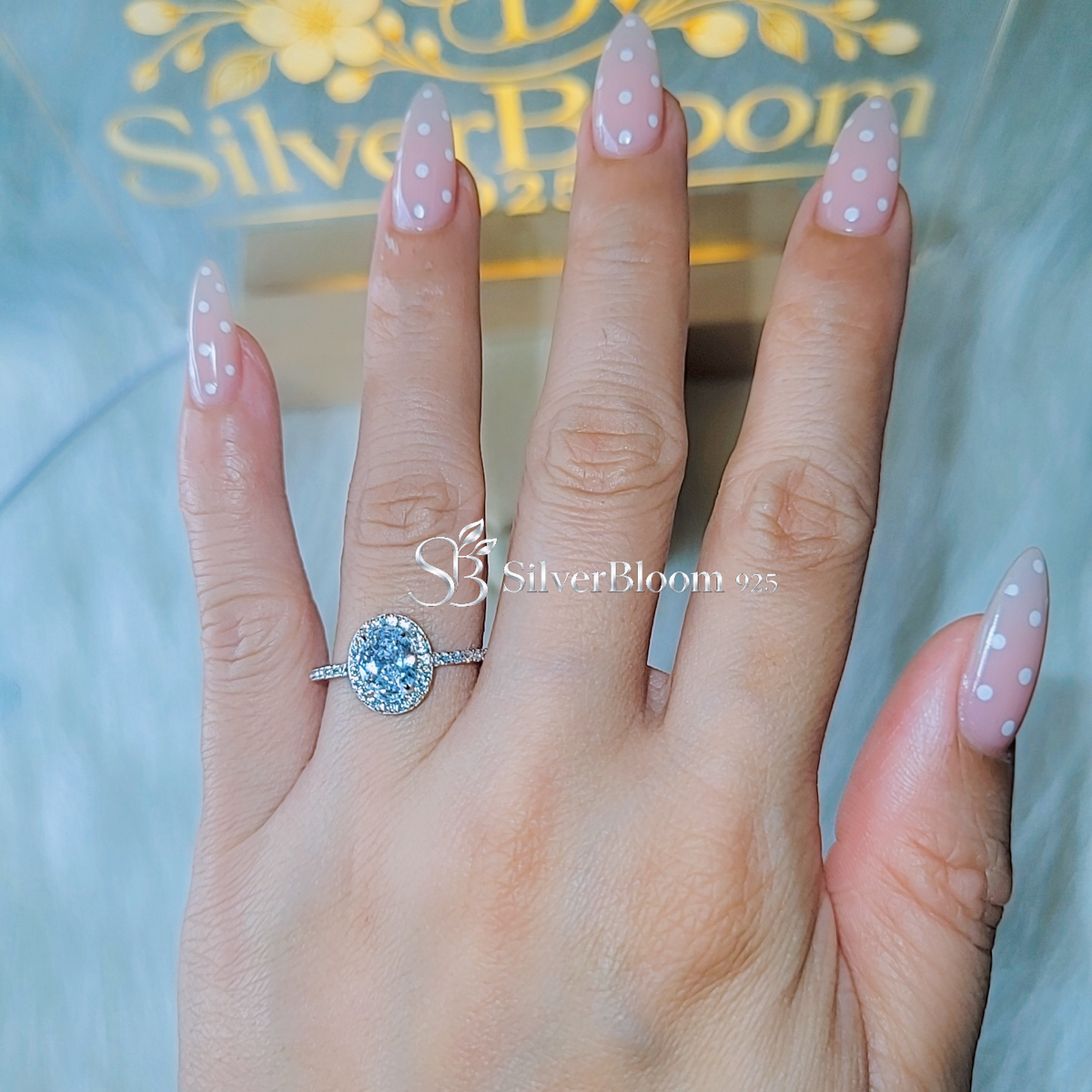 SilverBloom 925 Oval-Cut Cubic Zirconia Halo Ring with Pavé Band – Size 8