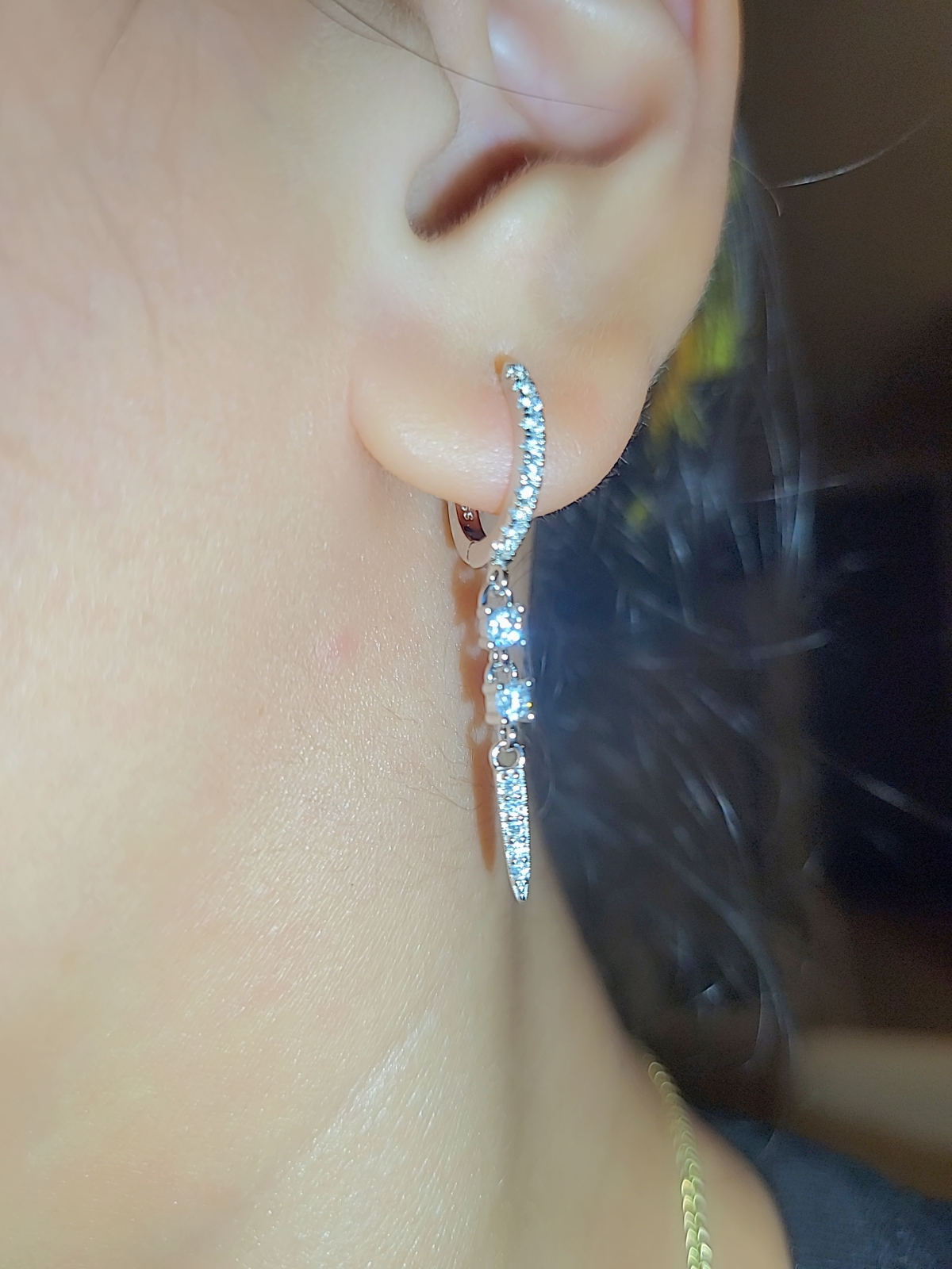SilverBloom 925 Cubic Zirconia Long Dangle Huggie Hoop Earrings