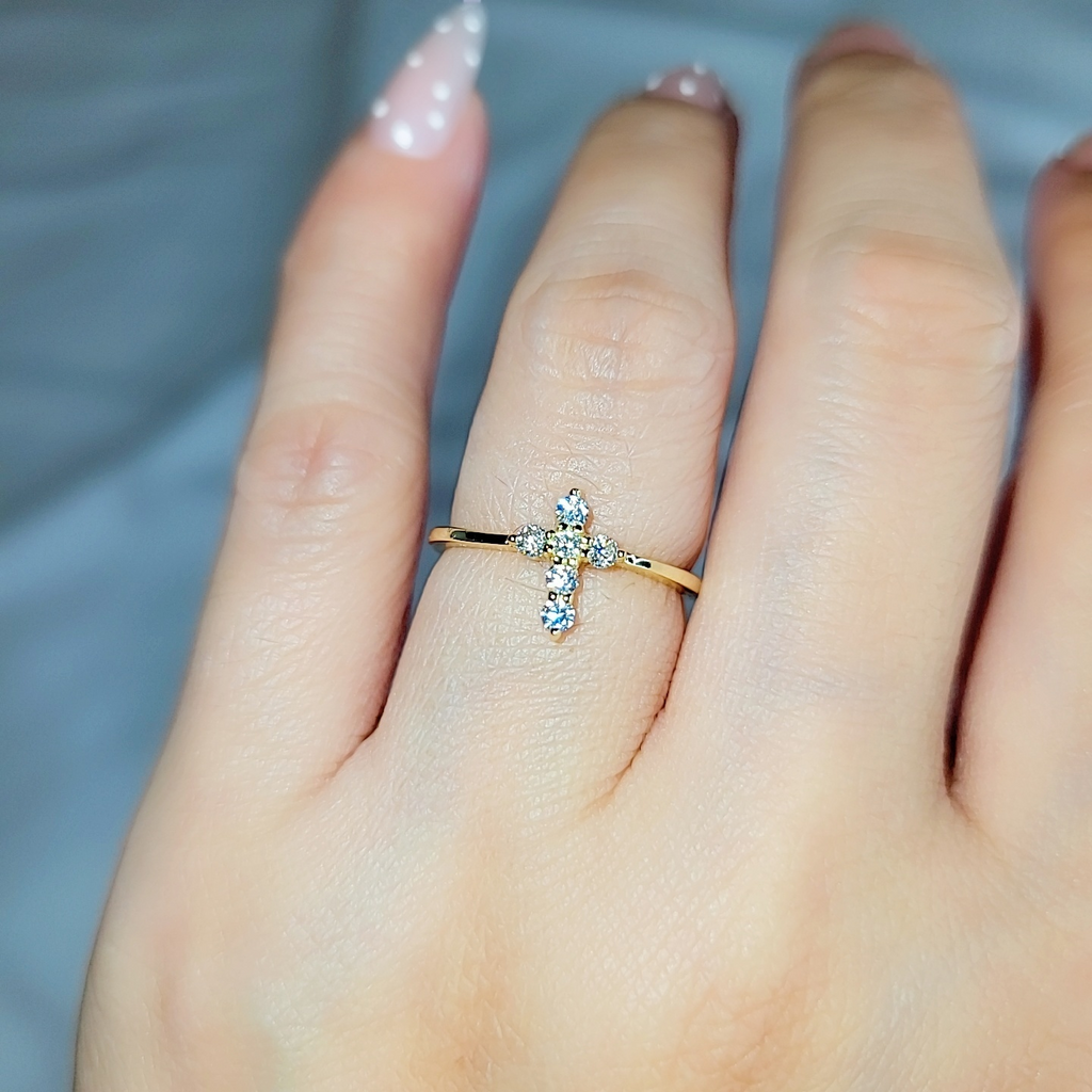 SilverBloom 925 Adjustable Cross Moissanite Ring – 14K Gold-Plated Sterling Silver