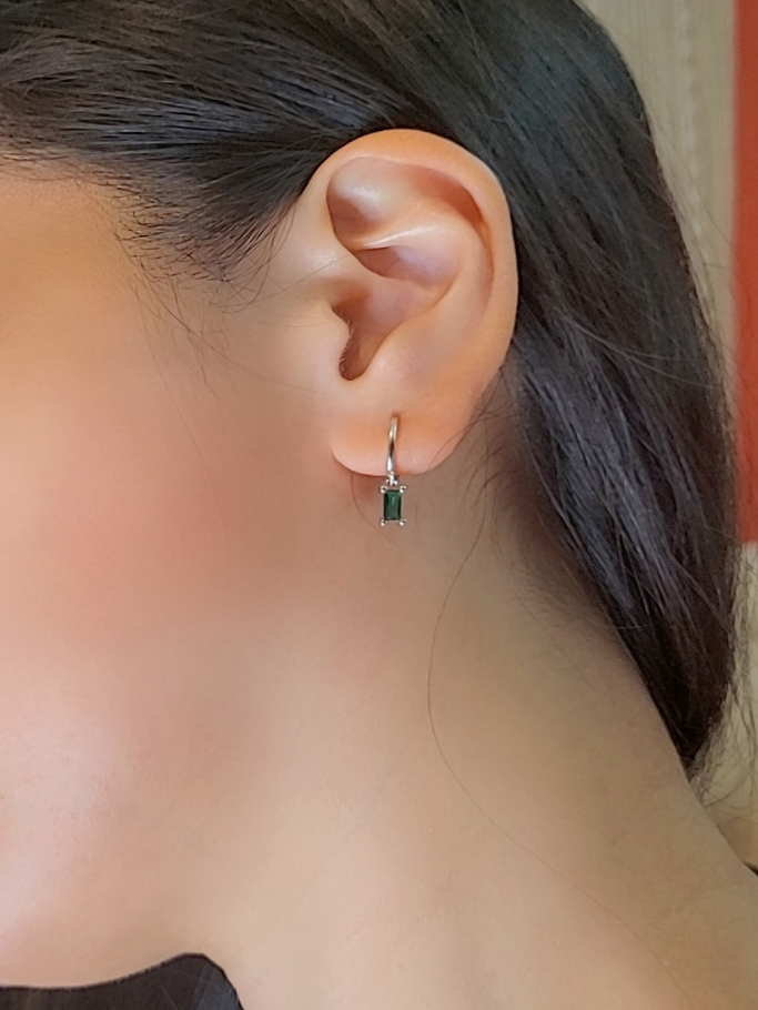 SilverBloom 925 Sterling Silver Green CZ Drop Huggie Earrings – Silver or 18K Gold Plated