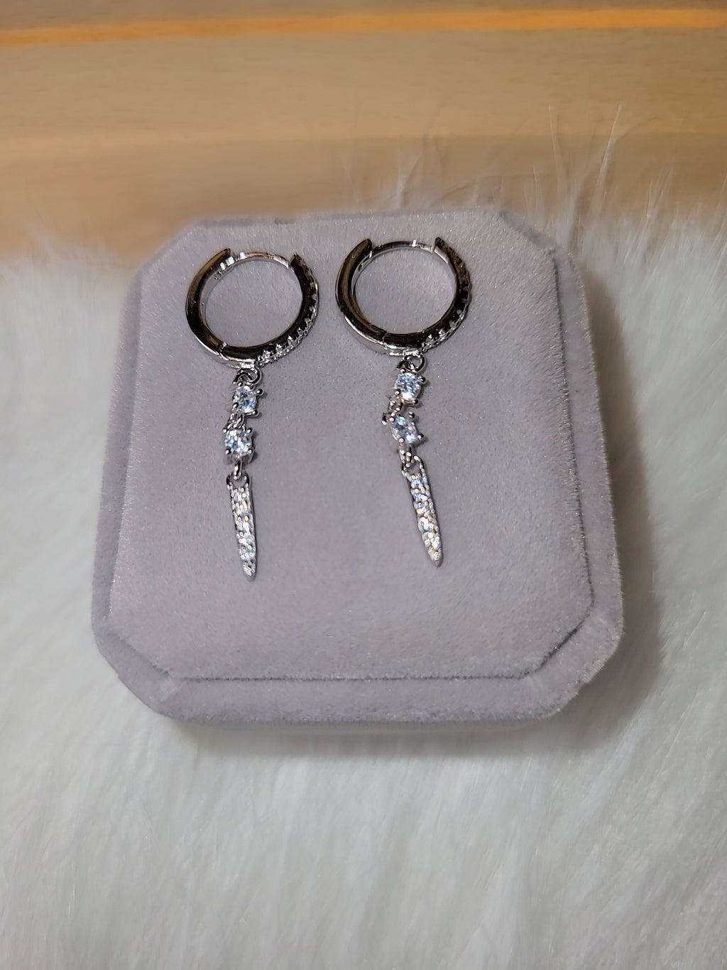SilverBloom 925 Cubic Zirconia Long Dangle Huggie Hoop Earrings